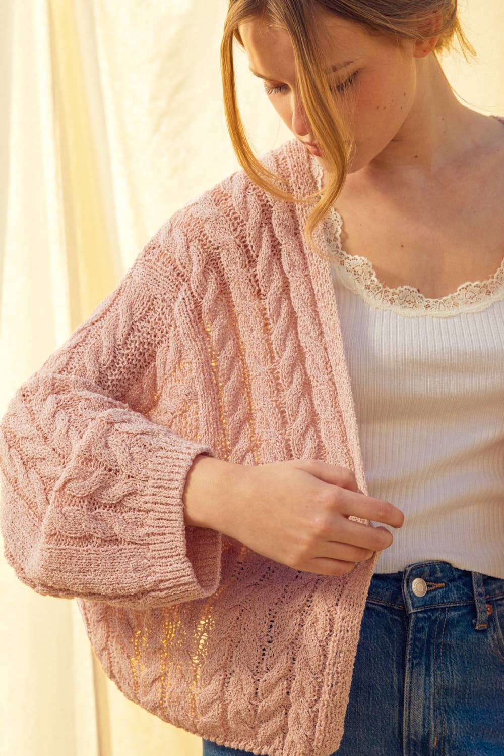 Blush Cable Knit Cardigan