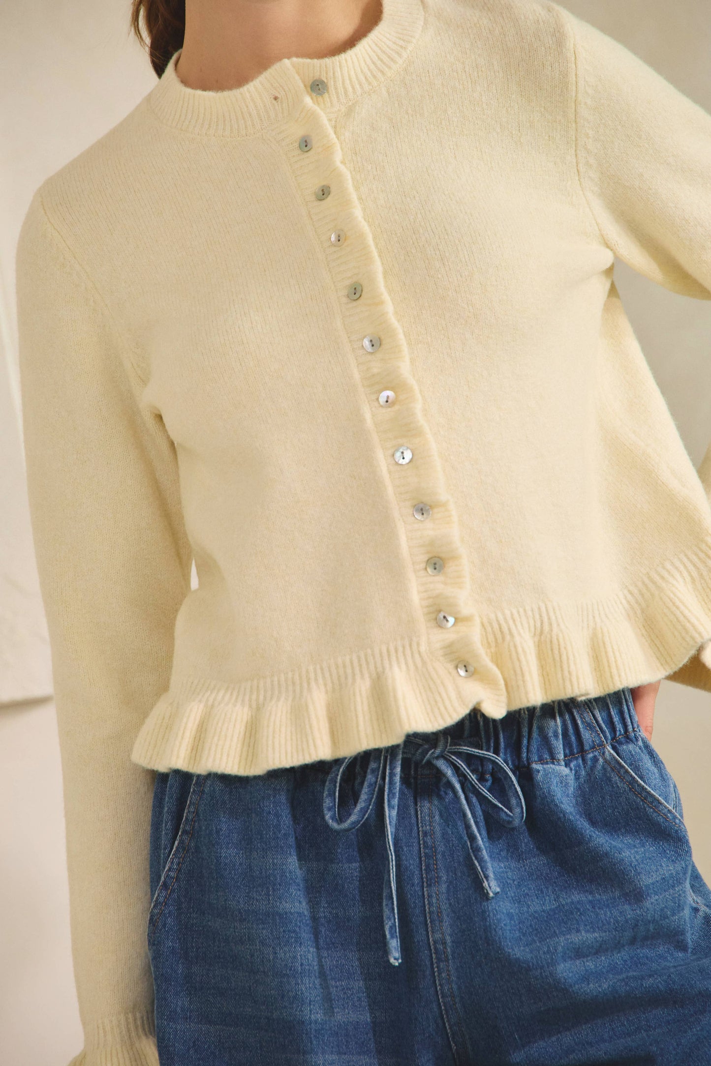 Ruffle Trim Knit Cardigan