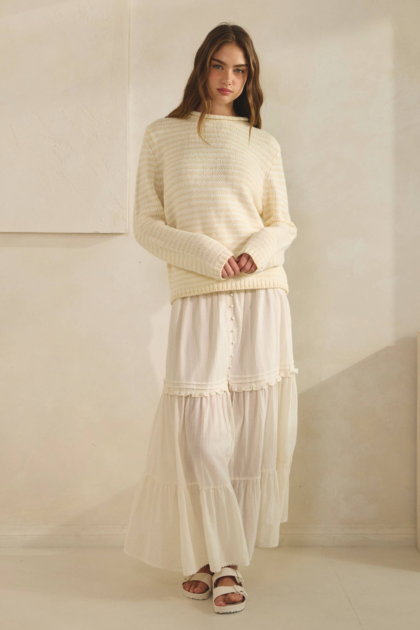 Cotton Tiered Midi Skirt