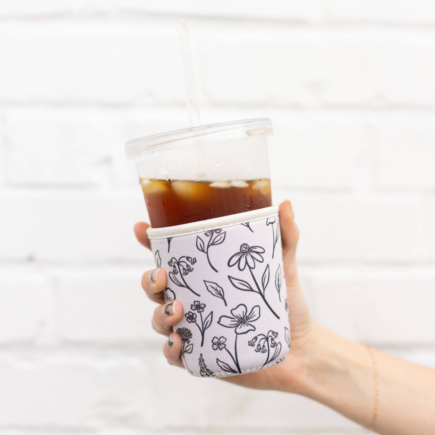 Pressed Floral Drink Sleeve, Iced Coffee Sleeve, Drink Cover