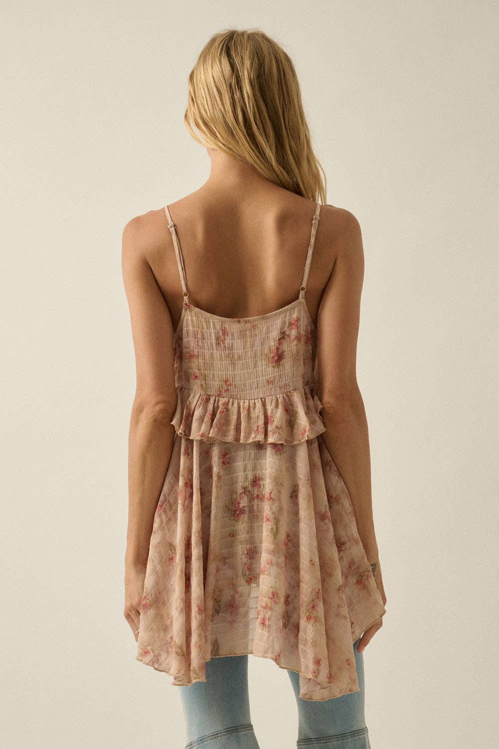 Floral-Print Chiffon Ruffled Babydoll Cami Top