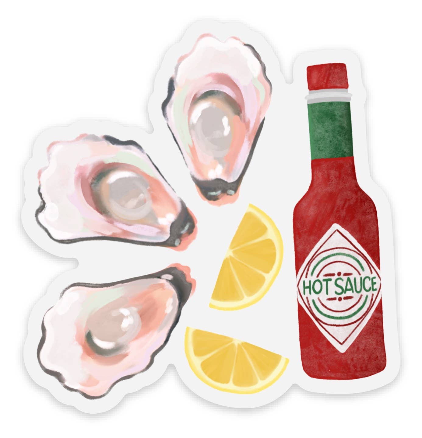 Clear Oysters & Hot Sauce Sticker, 3x2.88in