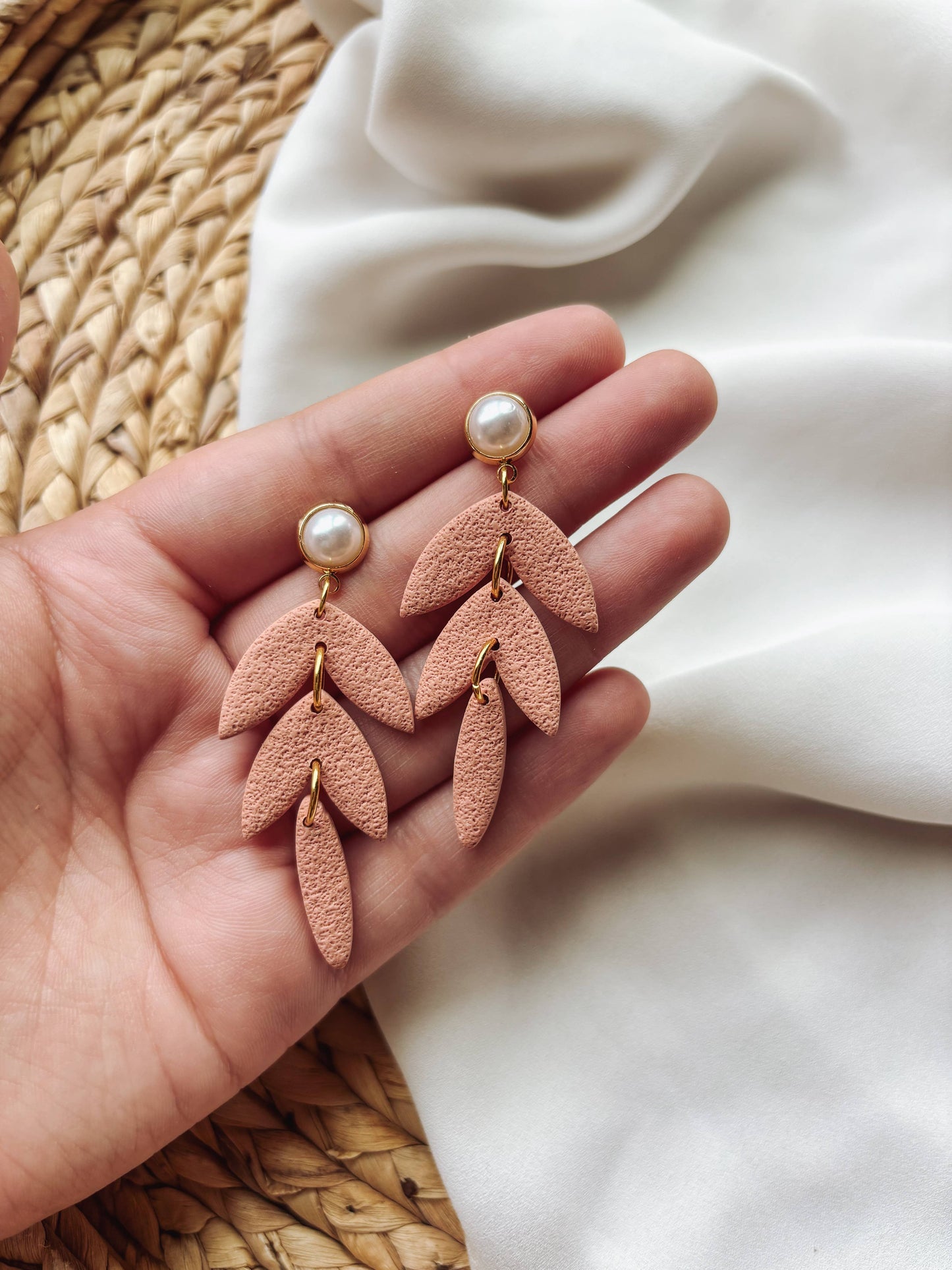 Peach Earrings with Pearl Posts