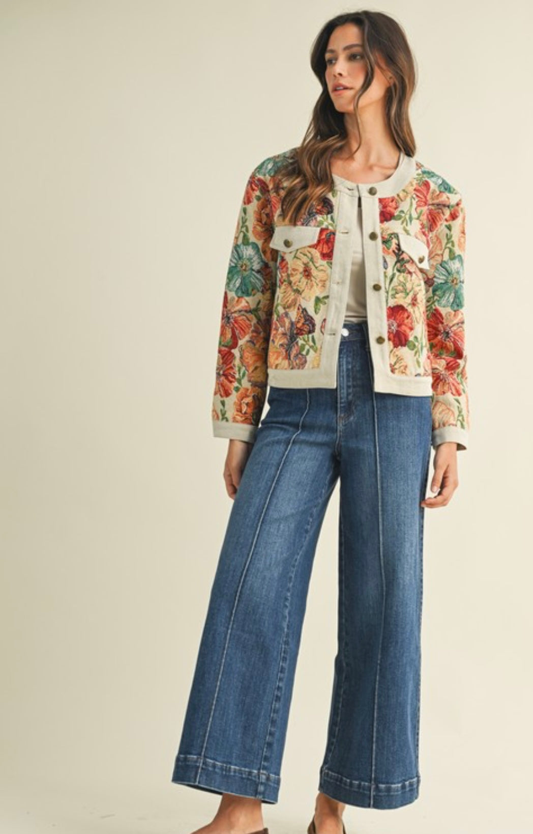 Floral Jacquard Button Down Jacket