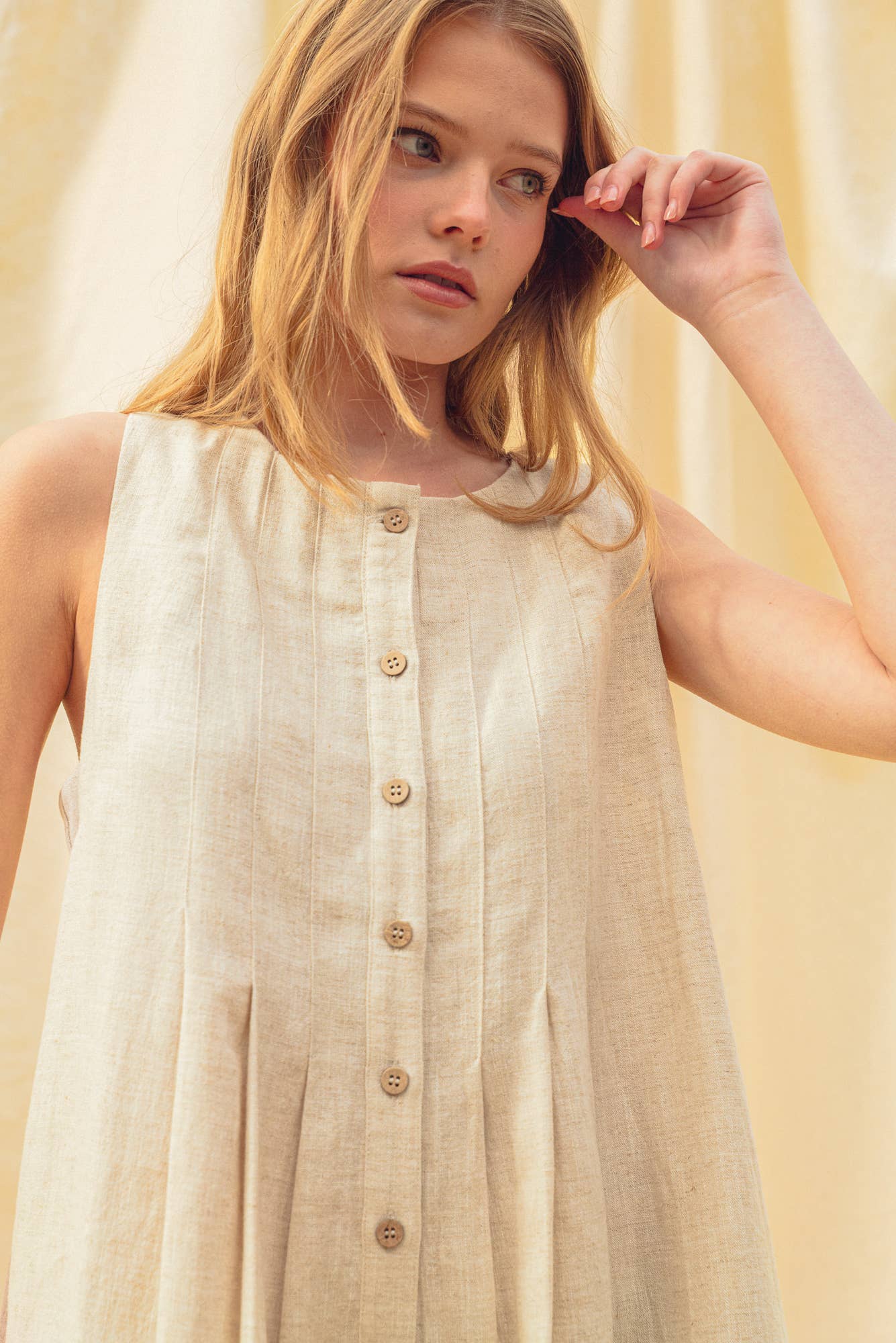 Pleated Front Linen Romper