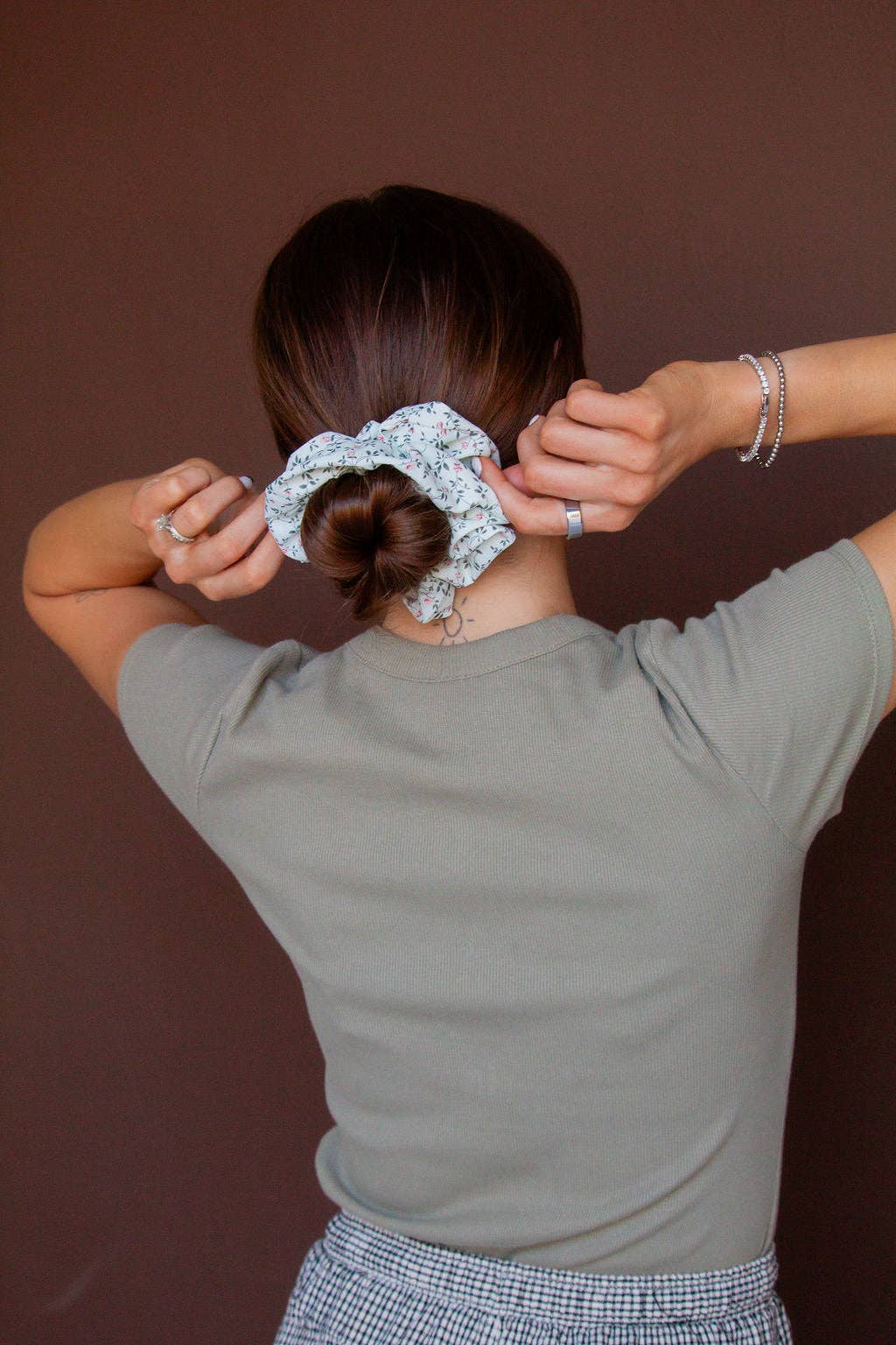 Mint Floral Jumbo Scrunchie
