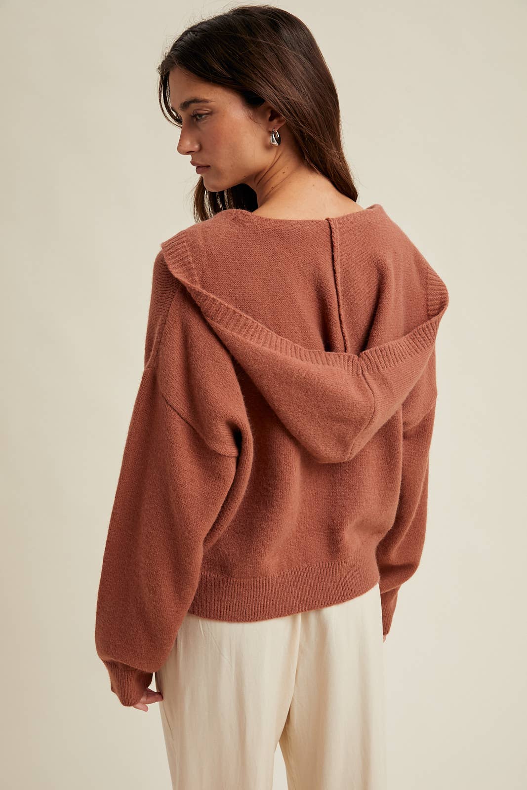 Hooded Button-Up Sweater Cardigan