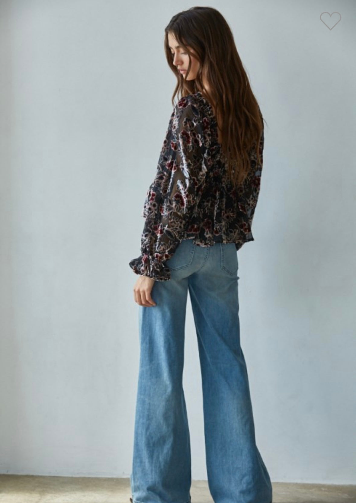 Velvet Mesh Floral Square Neck Top