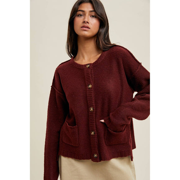 BRUSHED BUTTON-UP CARDIGAN