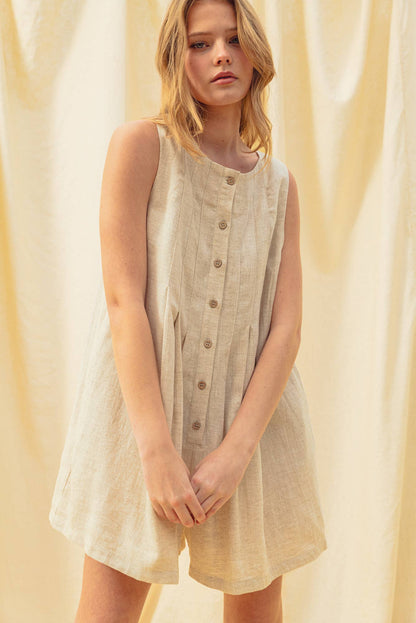 Pleated Front Linen Romper