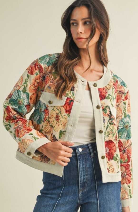 Floral Jacquard Button Down Jacket