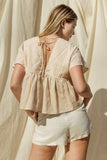 V-NECK WIDE SHOULDER RUFFLE TOP
