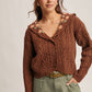 Cable Knit Embroidered Collar Cardigan