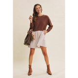 BACK RIBBON TWOFER MINI SWEATER DRESS