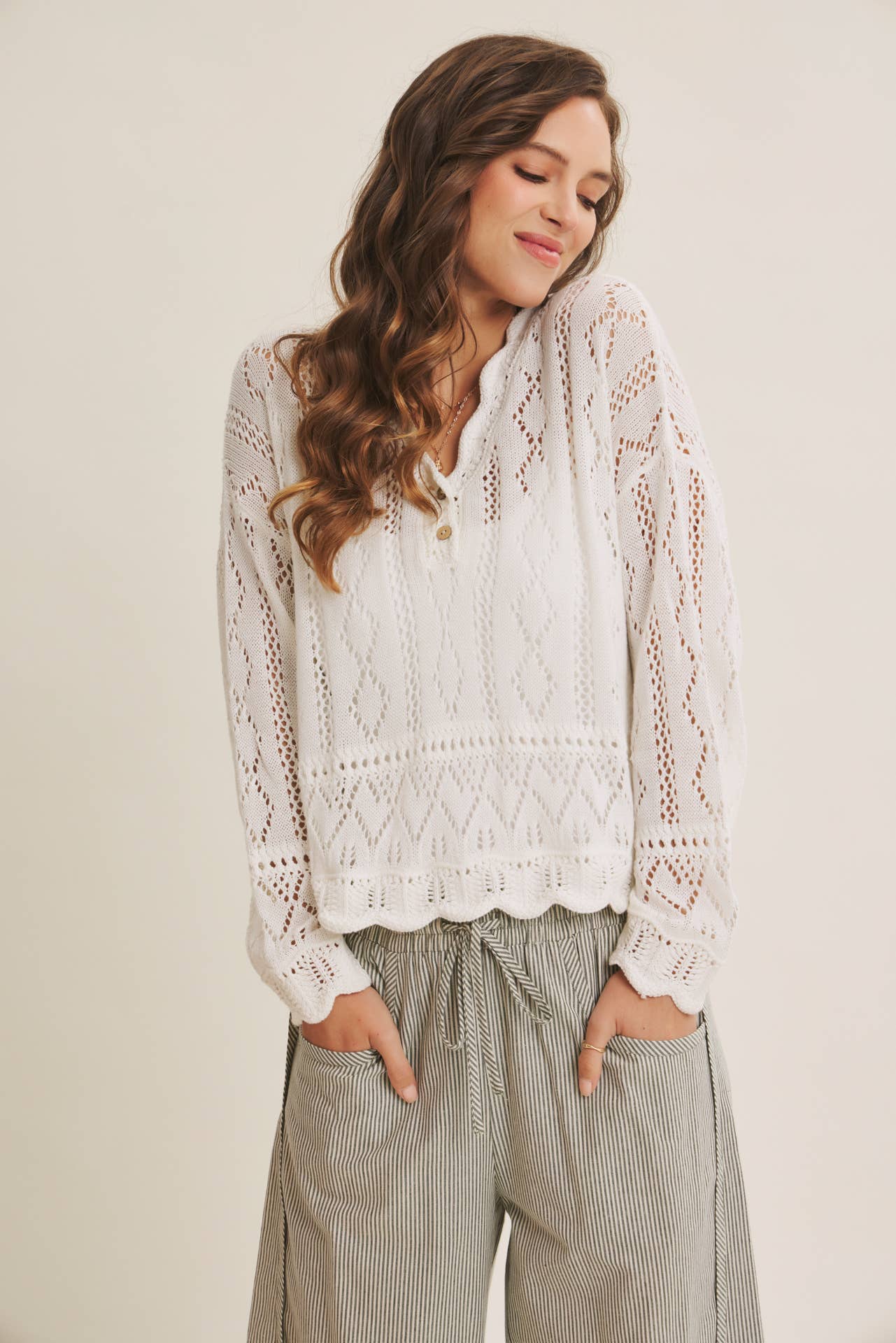 Cotton Striped Barrel Pants