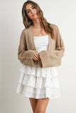 Wide Sleeve Textured Crop Cardigan Sweater