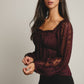 Pleated Lace Peplum Blouse