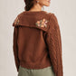 Cable Knit Embroidered Collar Cardigan