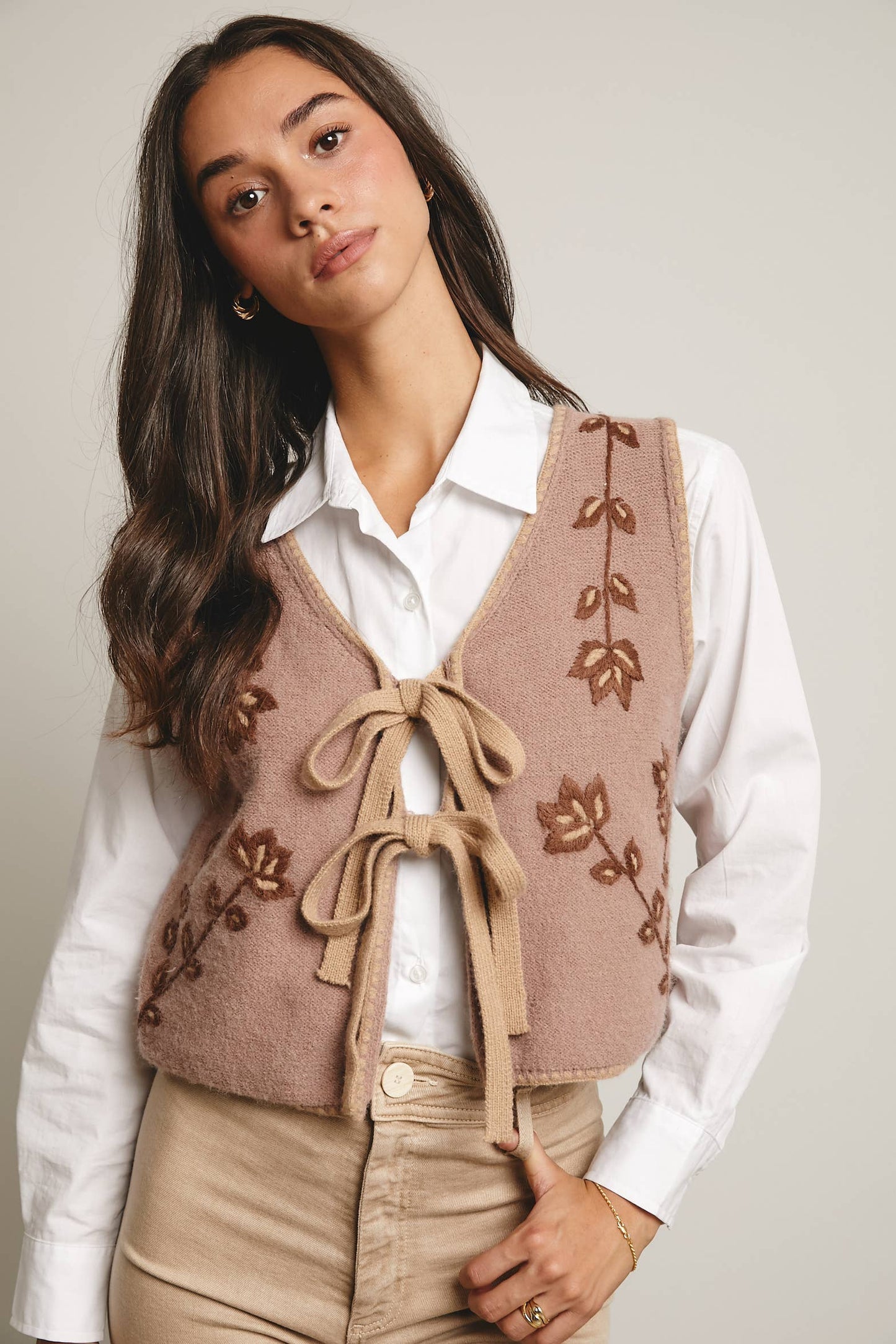 Floral Tie-Front Knit Vest