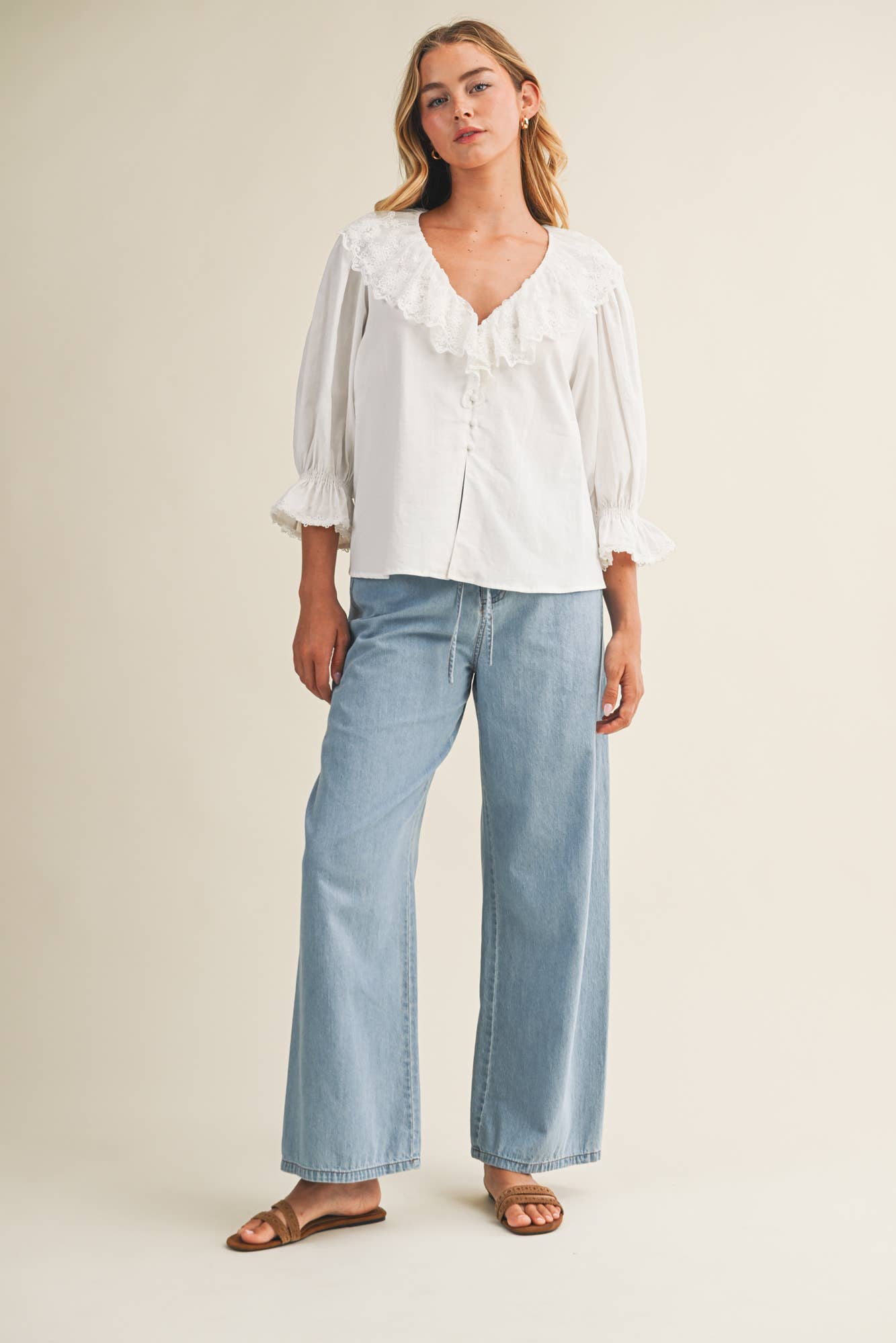 Relaxed Drawstring Denim Pants