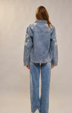 Denim Work Jacket With Floral Embroidery