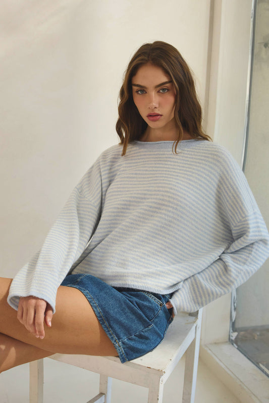 Striped Roll Up Neck Sweater (Multiple colors)