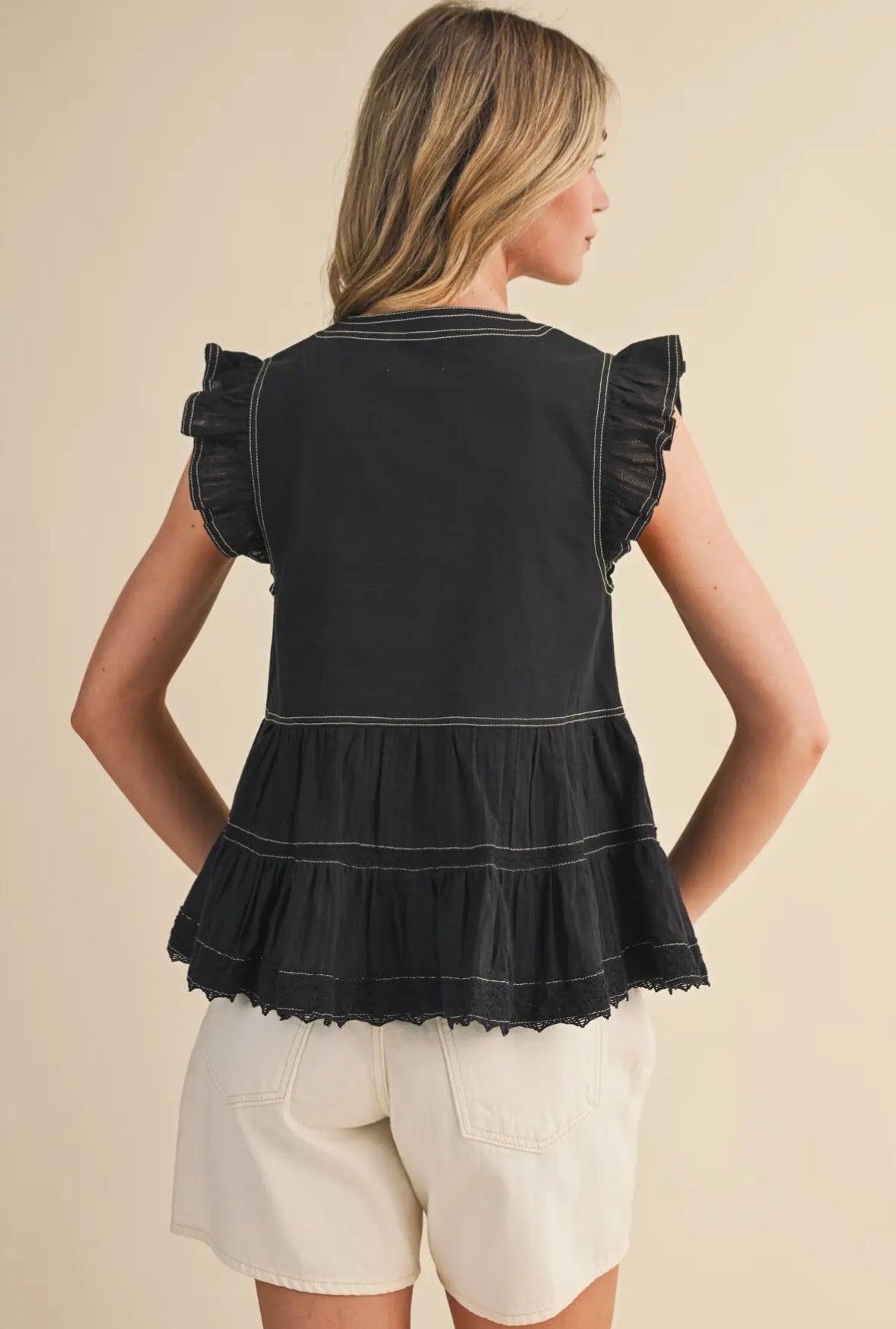 Mixed Media Lace Trim Top