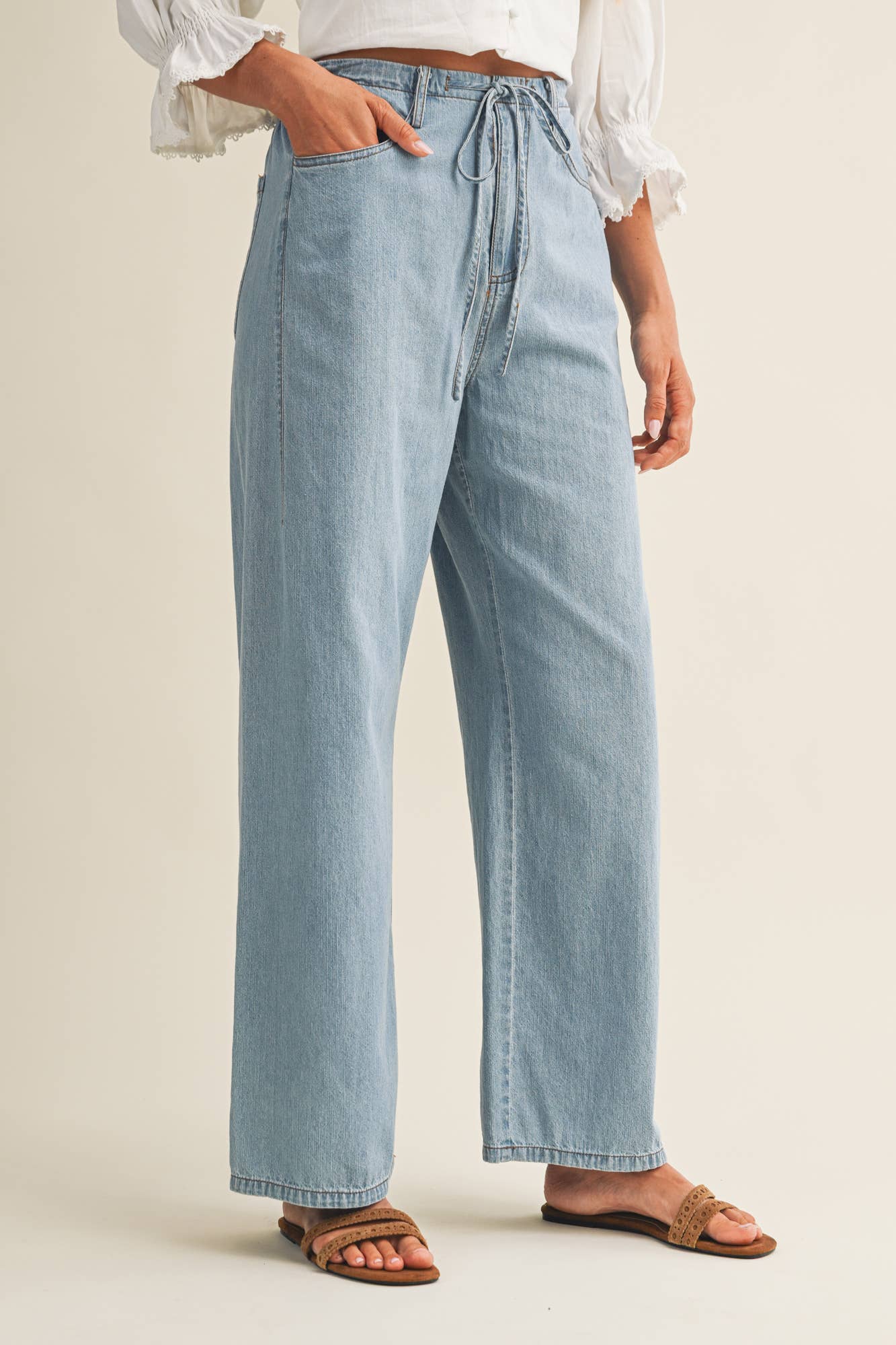 Relaxed Drawstring Denim Pants