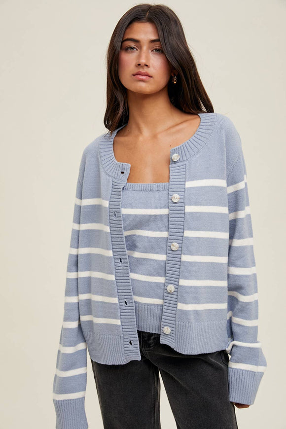 STRIPED CAMI AND CARDIGAN SET