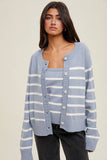 STRIPED CAMI AND CARDIGAN SET