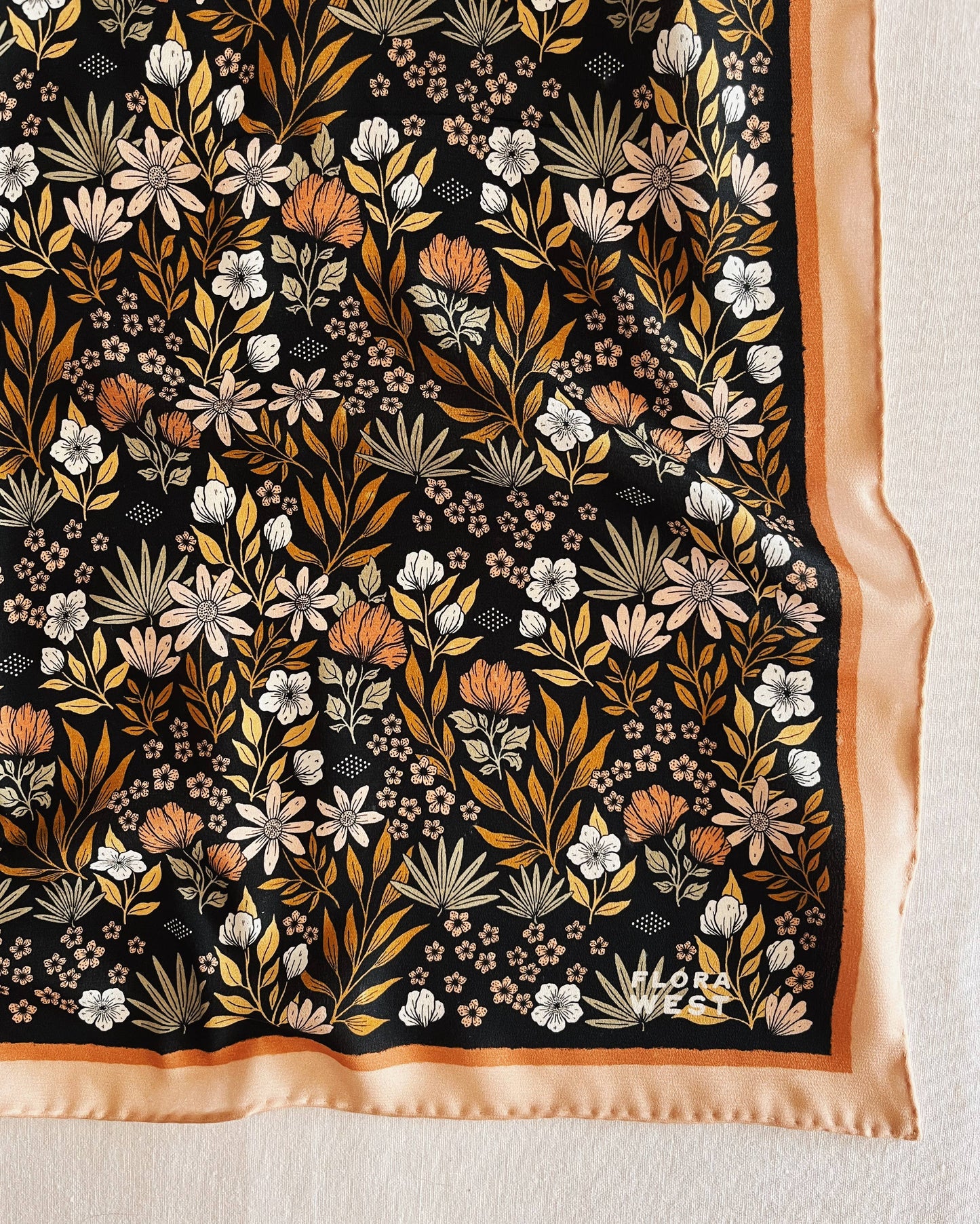 100% Silk Bandana Scarf -Midnight Garden Floral Western Wear