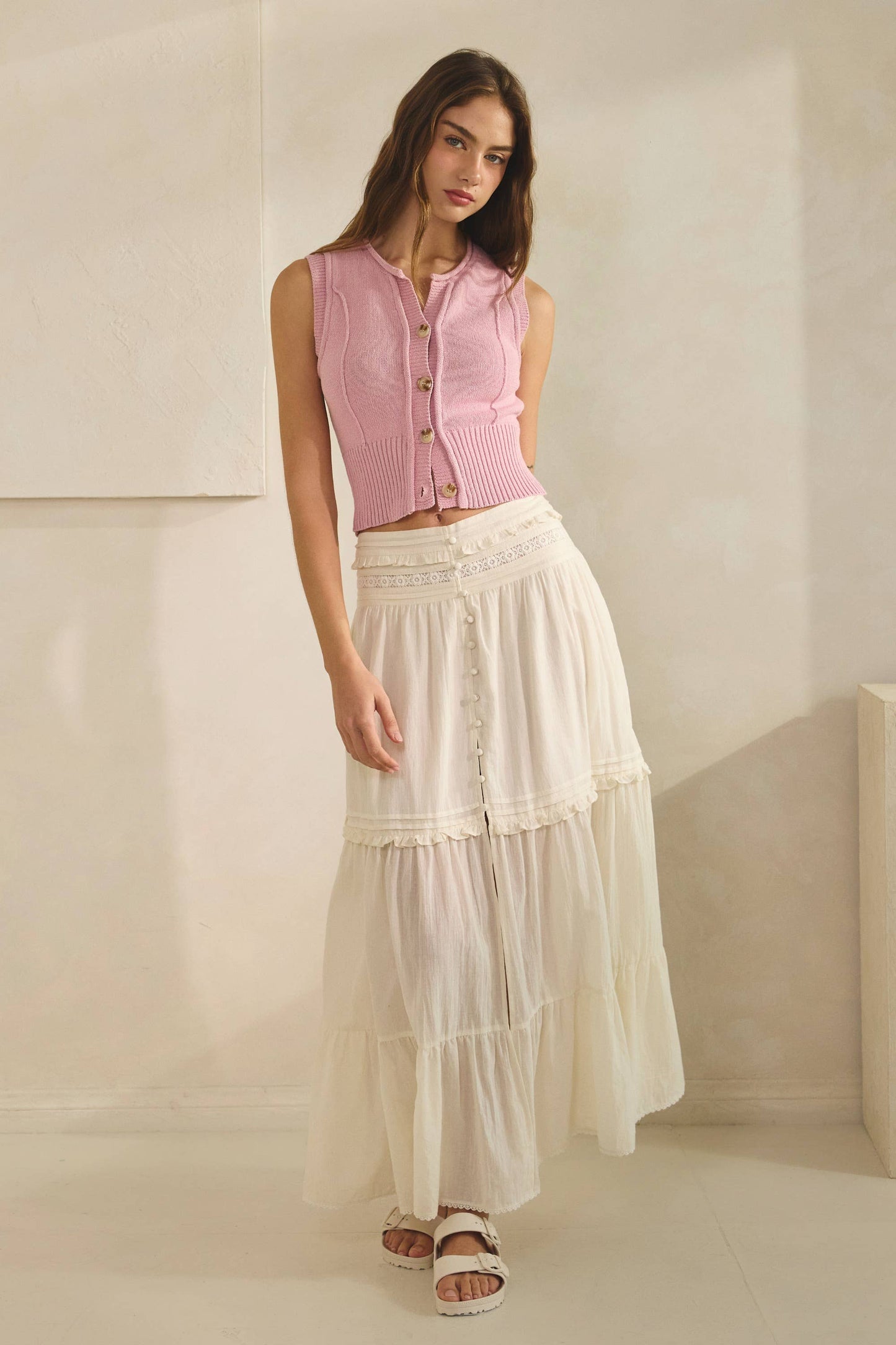 Cotton Tiered Midi Skirt