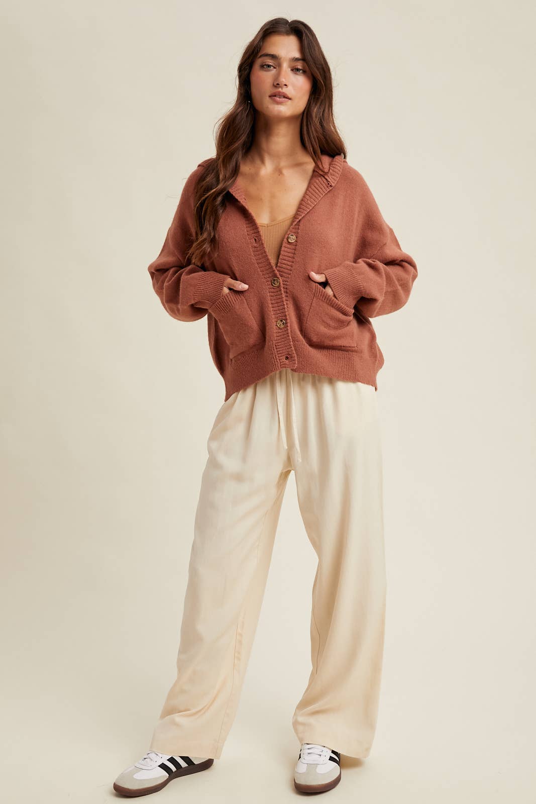 Hooded Button-Up Sweater Cardigan