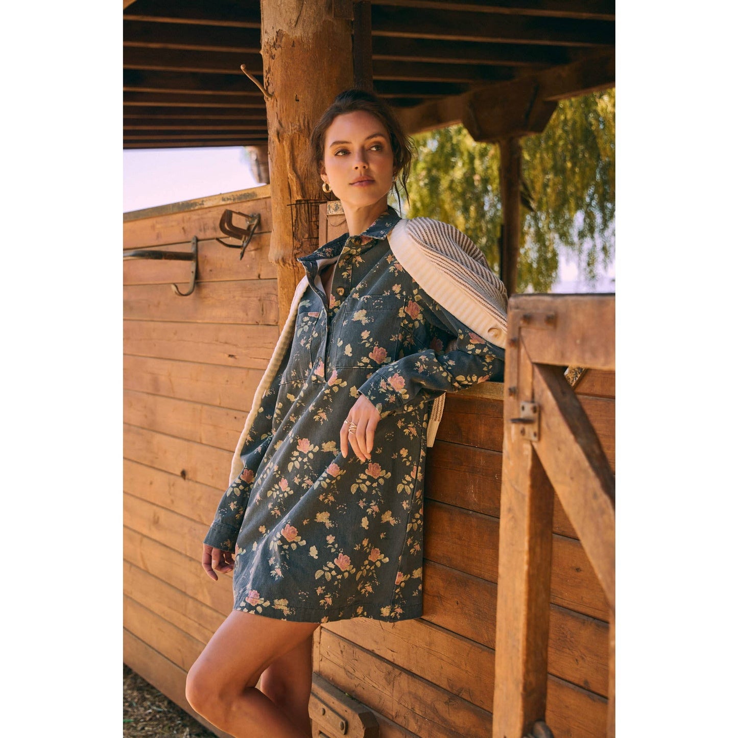 Mineral-Washed Victorian Floral Mini Dress