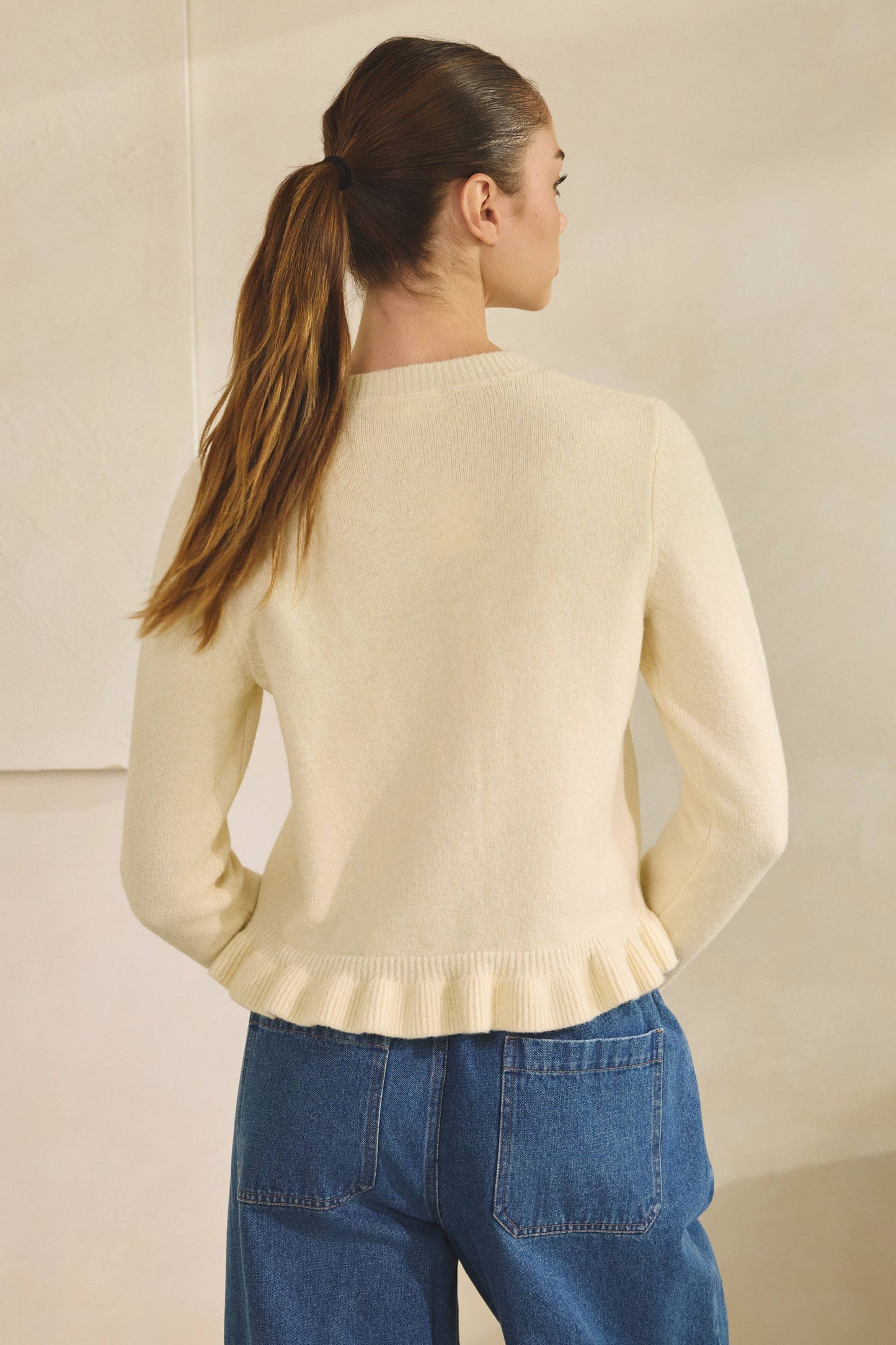 Ruffle Trim Knit Cardigan