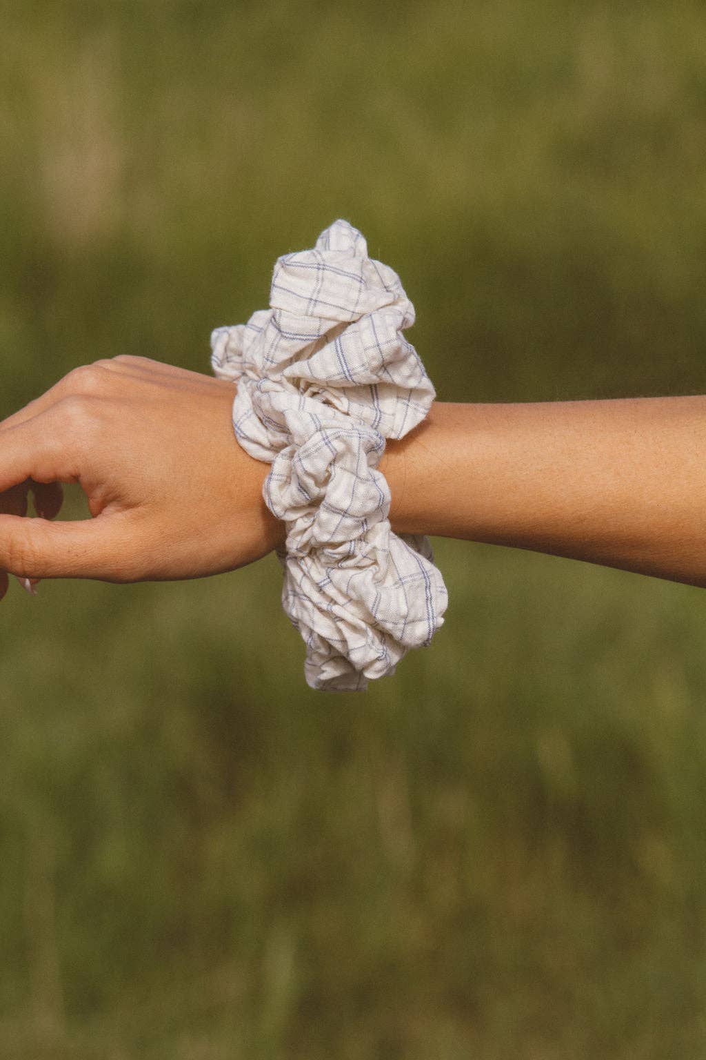 Creamy Blue Grid Jumbo Scrunchie