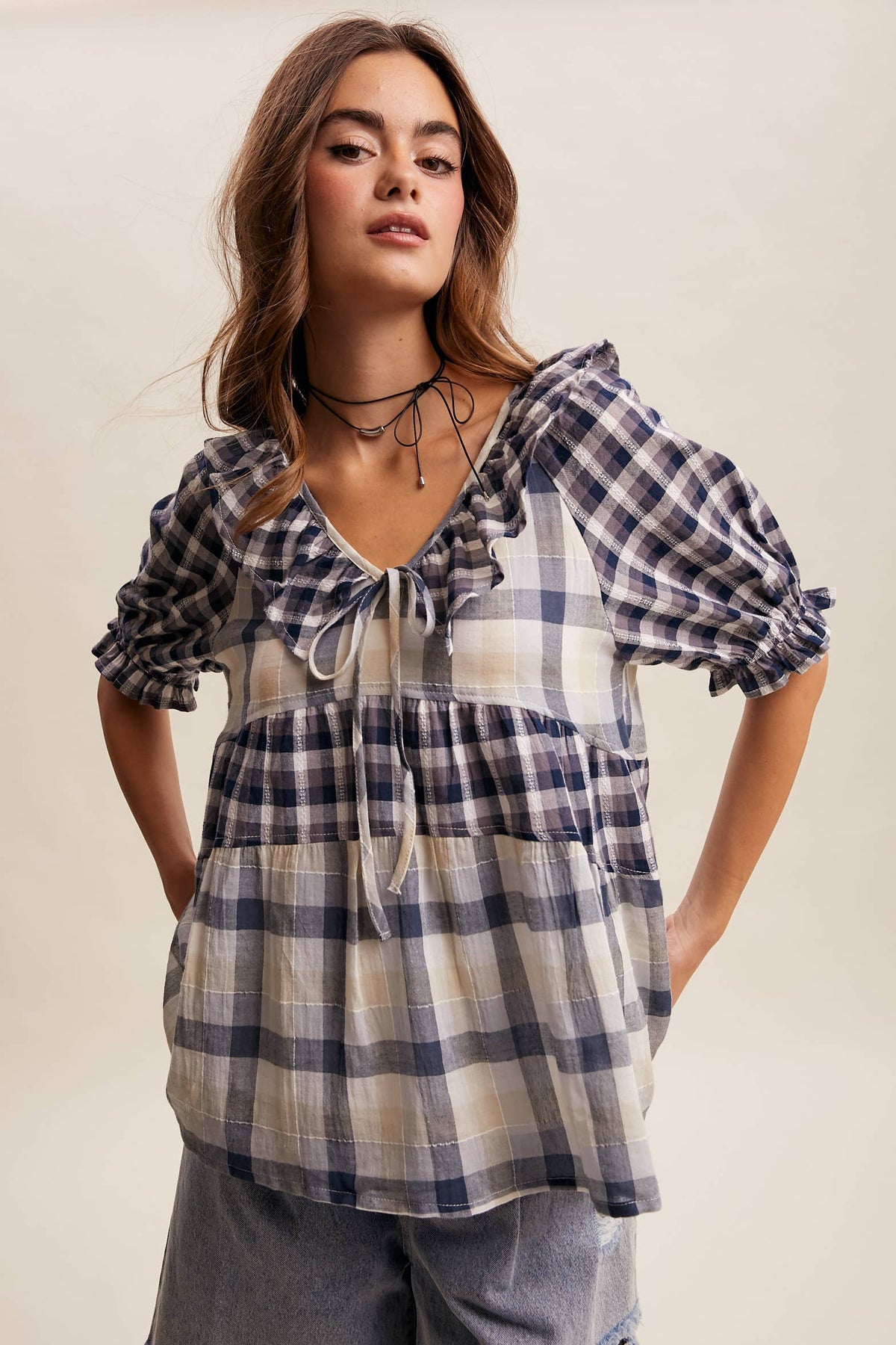 Meadow Plaid Ruffle Top