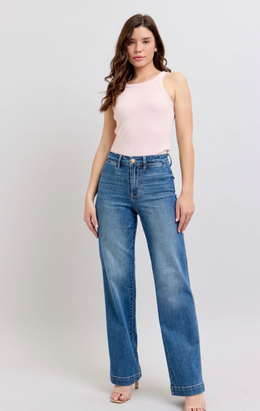 Judy Blue High Waisted Contrast Thread Straight Denim