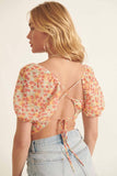 Floral Cropped Sweetheart Puff Criss Cross Top