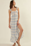 Plaid Sweetheart Sleeveless Open Back Maxi Dress