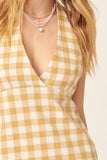 Plaid Print Woven Surplice Neck Mini Dress