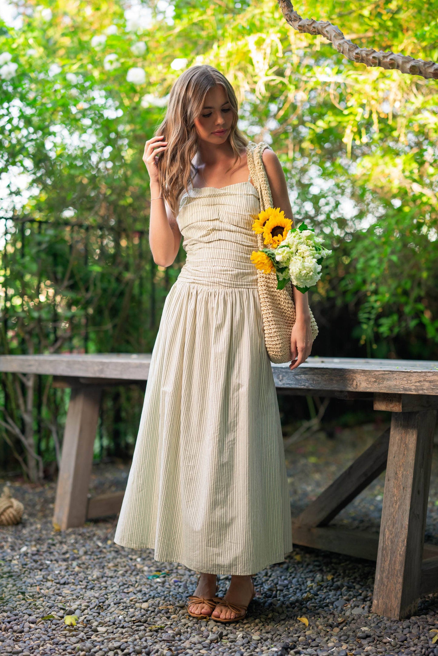 Cotton Striped Midi Dress