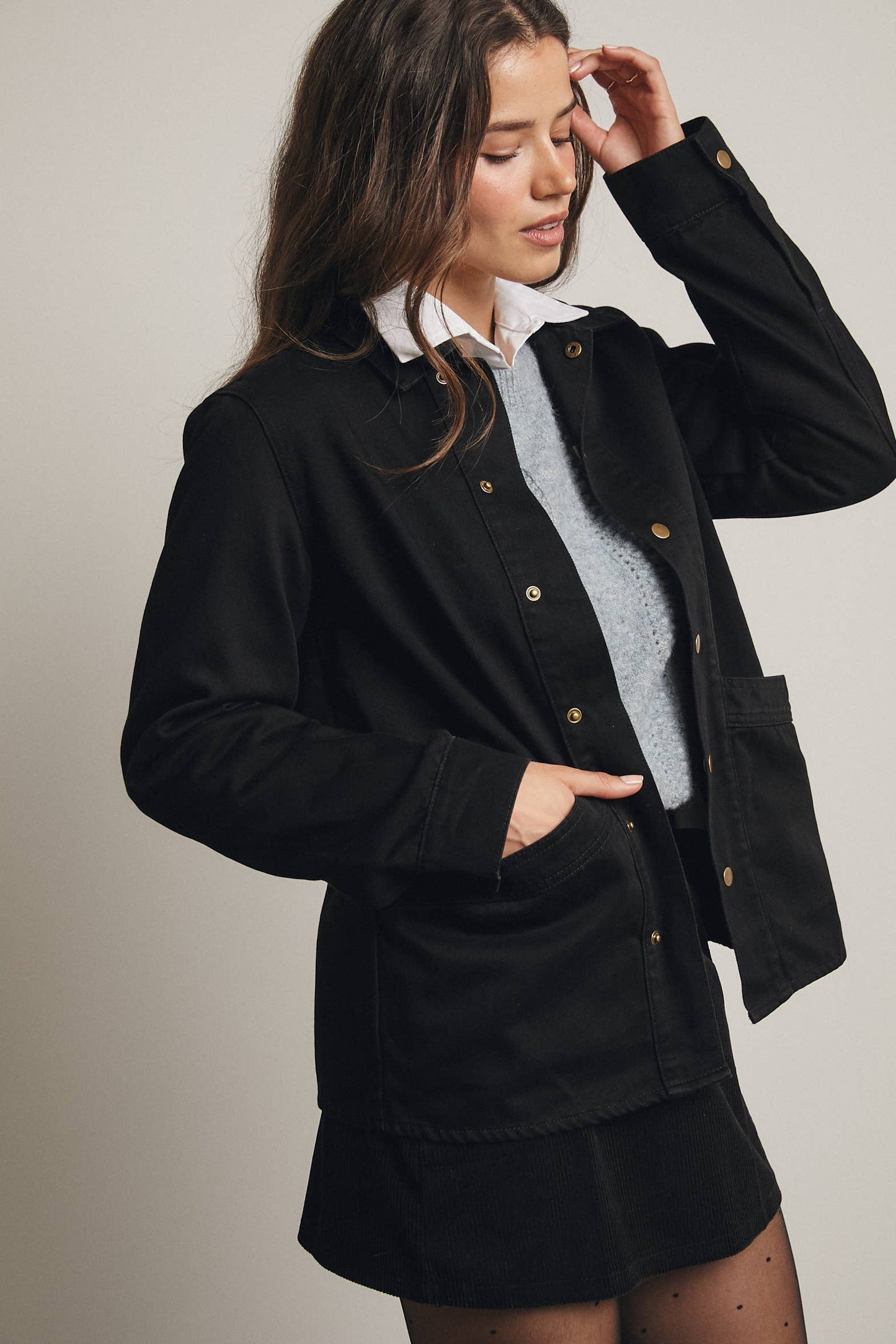 Utility Snap-Front Denim Jacket