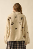 Floral-Embroidered Fleece Pullover