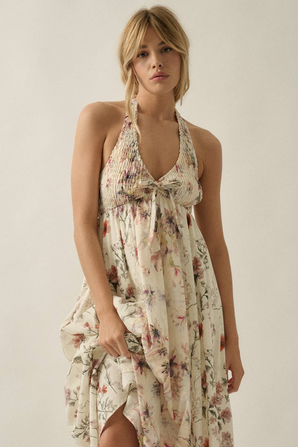 Floral Patchwork Halter Maxi Dress