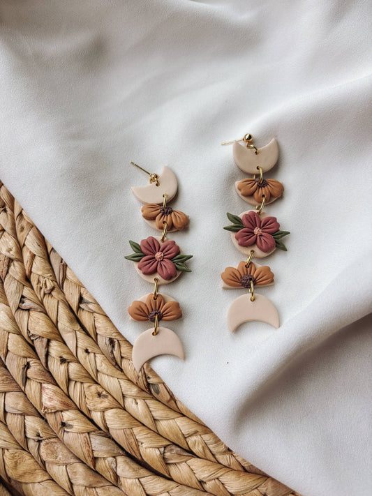 Fall Floral Moon Phase Earrings