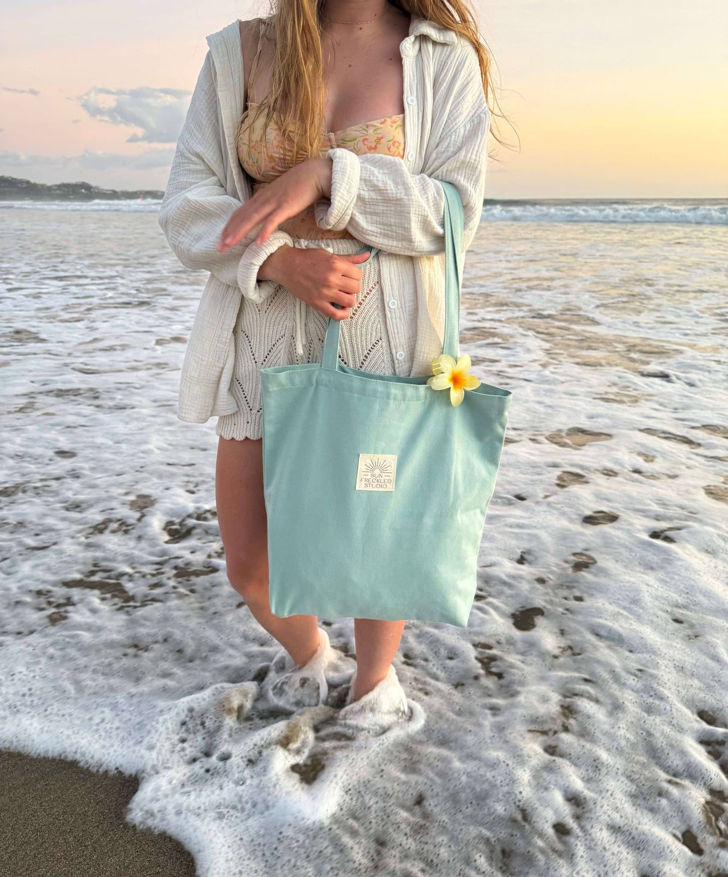 Seafoam Blue Minimalist Tote Bag