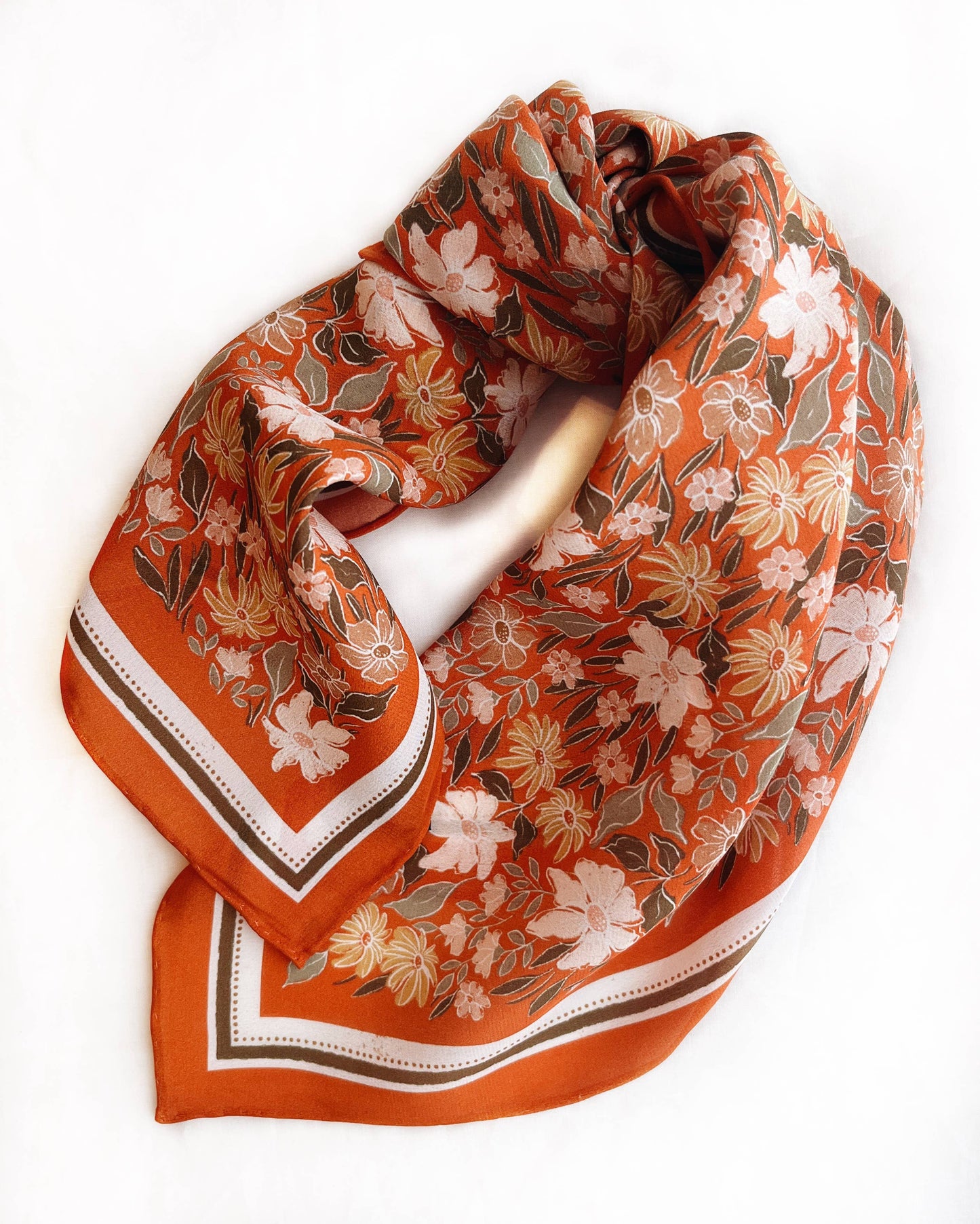 100% Silk Bandana Scarf - Botanical Garden Floral Western