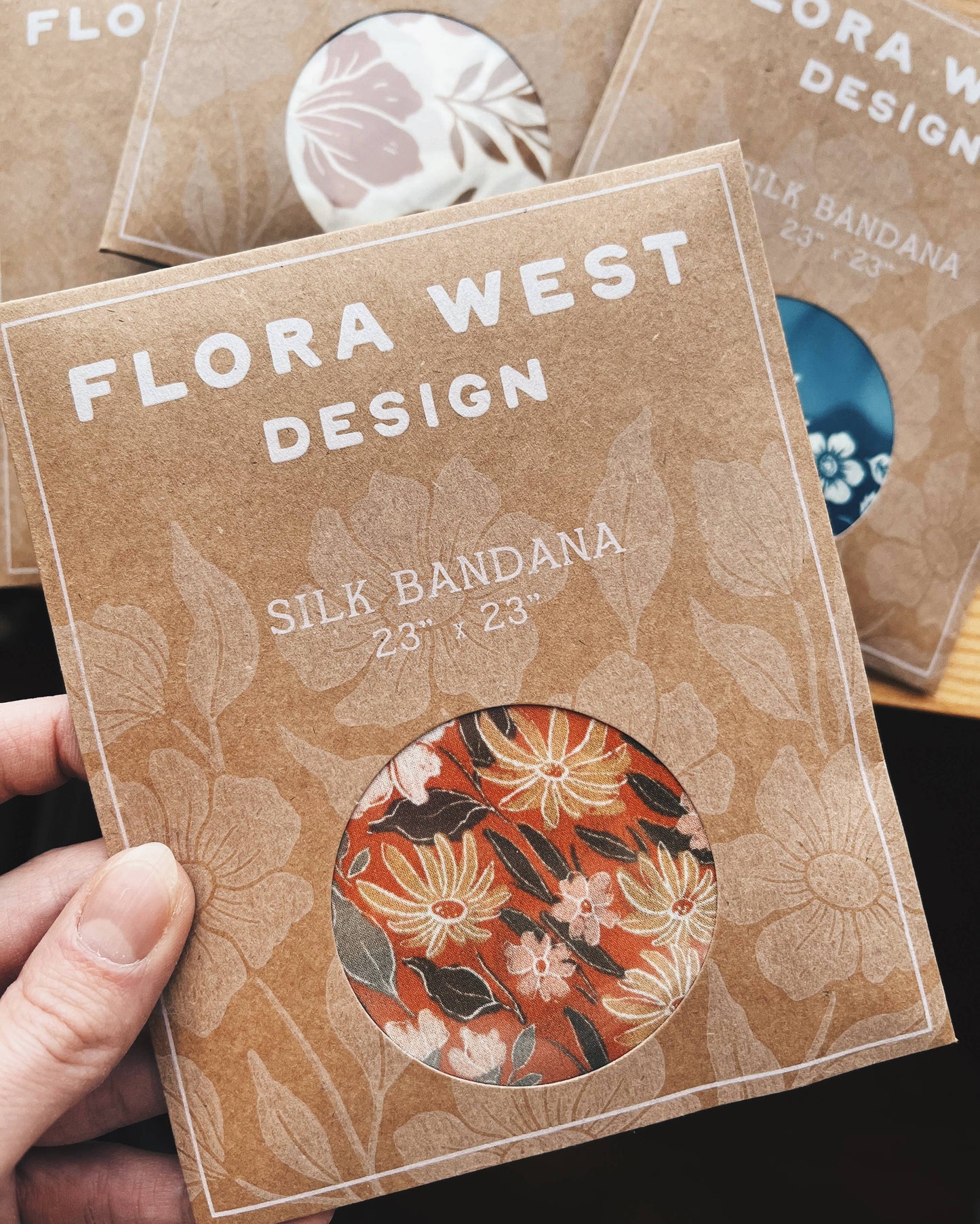 100% Silk Bandana Scarf - Desert Floral Western Earth Tones