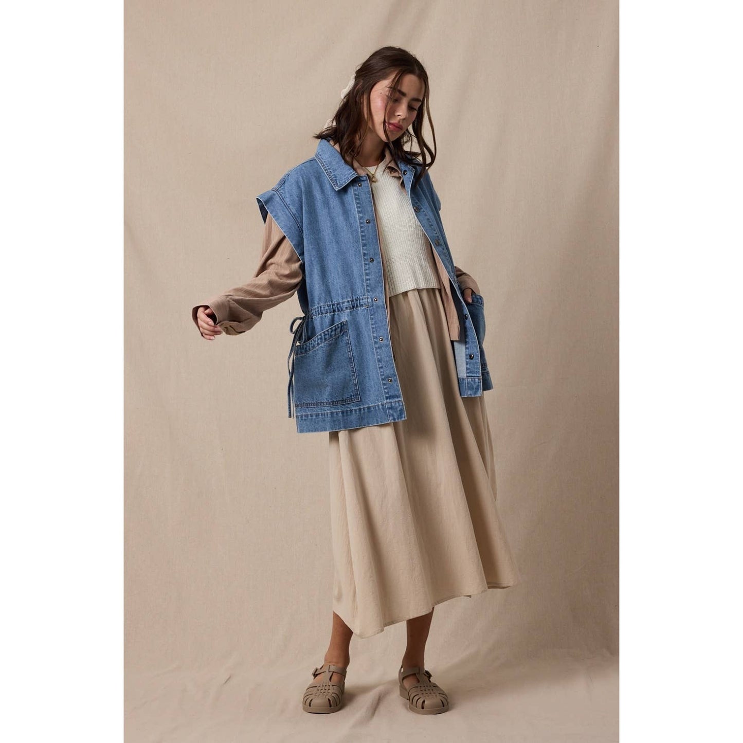 Adjustable Tie Cotton Denim Vest